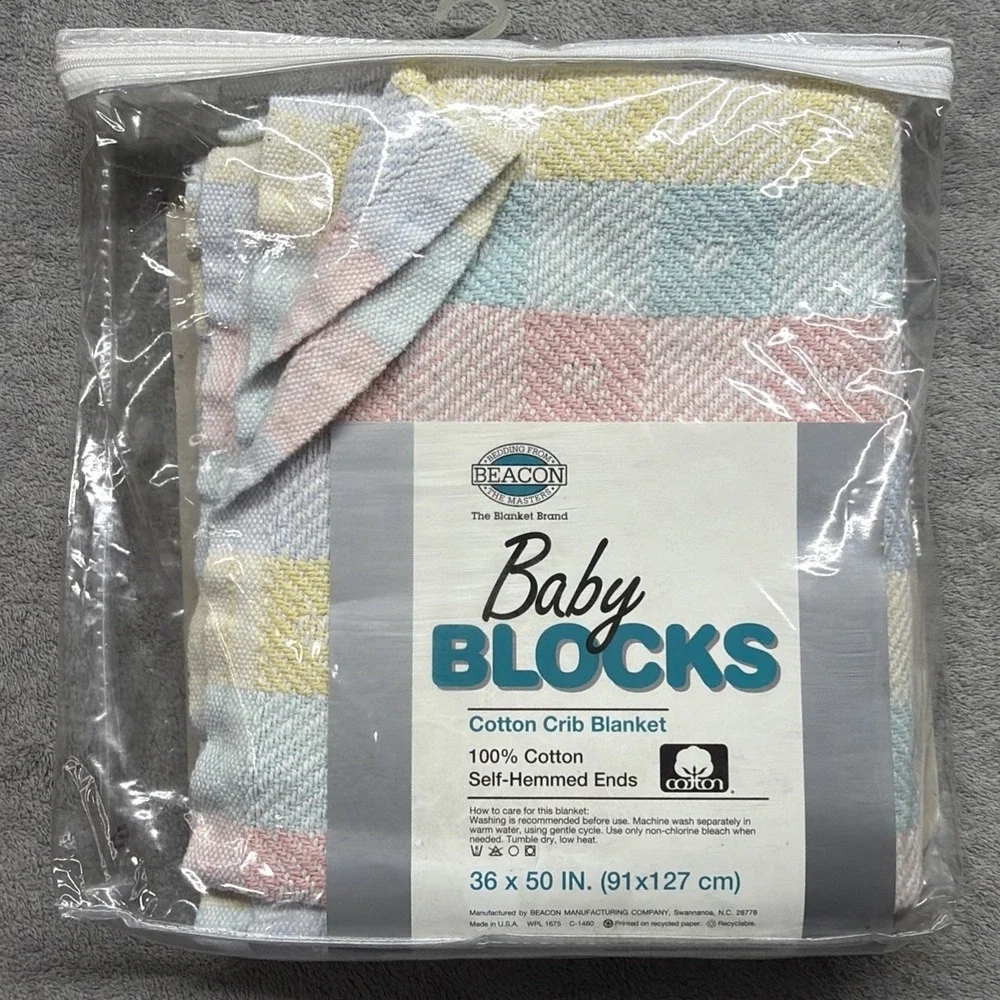 Beacon Pastel Plaid Blocks Woven Cotton VTG Baby Blanket WPL 1675 Plaid 1997
